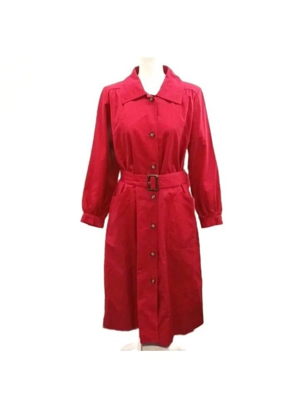 Saint Laurent Spring Coat with Collar Long Sleeve Belt Red